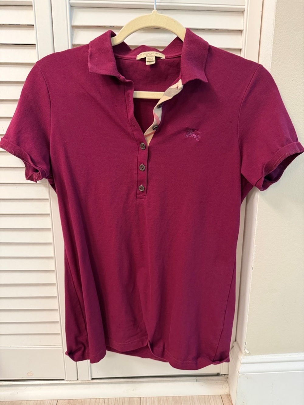 Burberry Womens Button-Down Polo Shirt - Magenta
